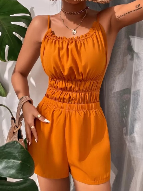 Pants - Orange Smocked Waist Cut-Out Romper - XS